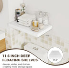 Fun Memories 12 Inch Deep Floating Shelves for Wall, 20 Inch Long Wall Mounted Storage Shelf with Invisible Brackets, 3 Pack 