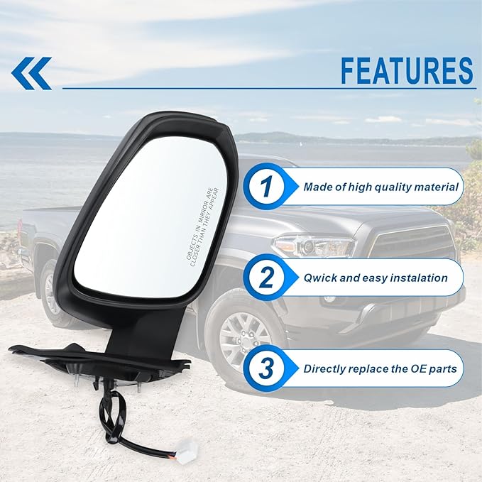 Right Passenger Side Mirror Compatible With 2016 2017 2018 2019 2020 2021 2022 Toyota Tacoma With Manual Folding Power Glass Heated Matte Black Replace#8791004220 (5Pins)