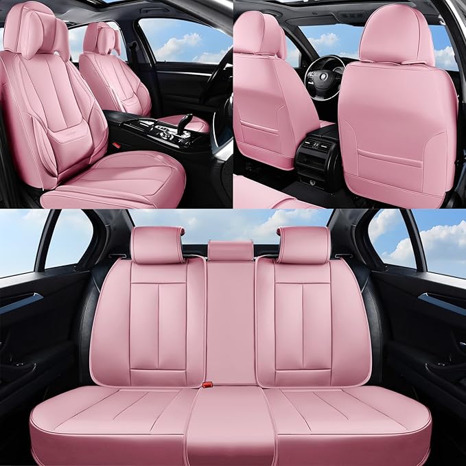 Coverado Seat Covers Full Set, 5 Seats Seat Covers for Cars, Waterproof Nappa Leather Car Seat Covers with Head Pillow, Seat 