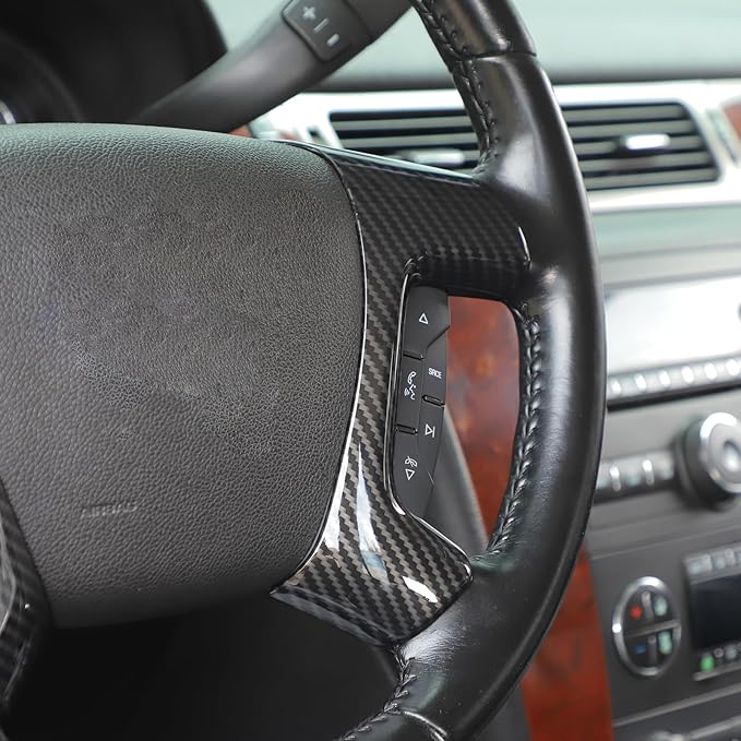 Linskip Steering Wheel Trim Covers Compatible with Avalanche/Suburban/Tahoe/Traverse/Silverado 1500 2500HD 3500HD & Yukon/Sierra & Cadillac Escalade 2007-2013, Interior Accessories Carbon Fiber