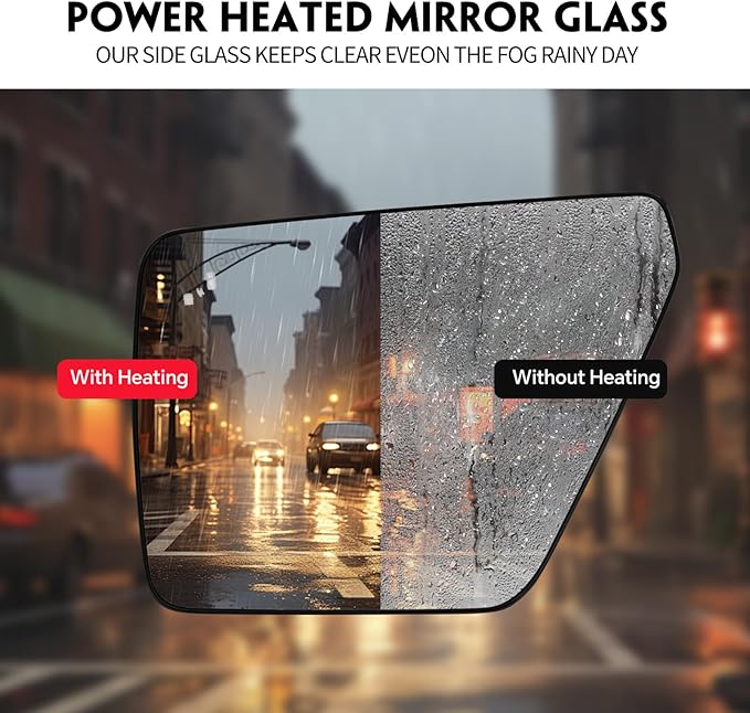 Driver Heated Mirror Glass Replacement for Ford F150 2021 2022 2023 2024, Left Side Rearview Mirror with Blind Spot Light and Backing Plate Fits F150 2021-2024