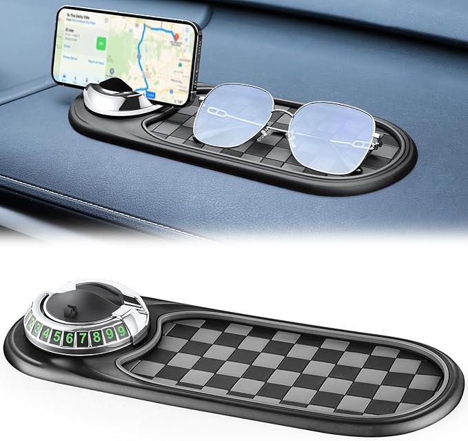 LivTee Multifunction Car Anti-Slip Mat, 360° Rotatable Multifunctional Car Dashboard Mobile Phone Holder with Temporary Parki