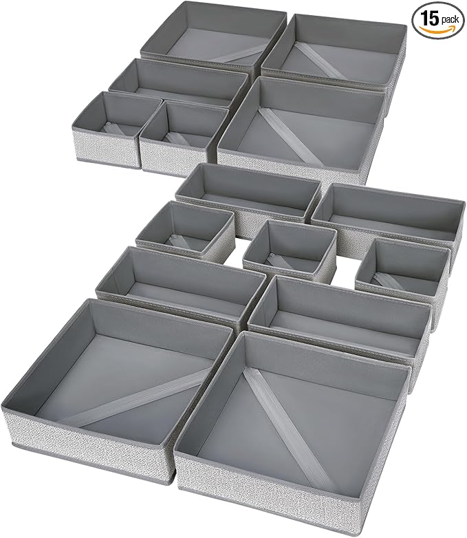 DIMJ Drawer Organizers Cloths, Closet Underwear Organizer, 15 Packs Foldable Closet Organizers, Sock Drawer Organizer, Fabric