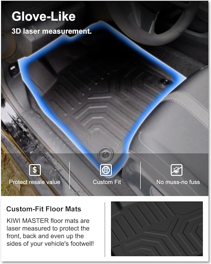 KIWI MASTER Floor Mats for 2016-2021 Honda Civic, Custom Fit All Weather Car Mats, Heavy Duty TPE Floor Liners, Front & Rear 2 Row, Black
