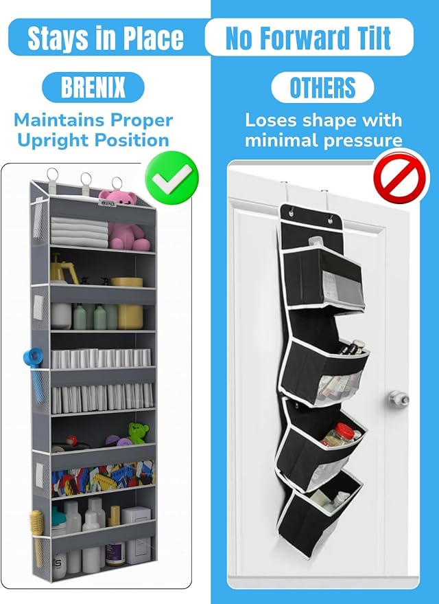 Over the Door Organizer with 5 Large Pockets & 10 Mesh Side Pockets – Durable Hanging Storage for Closet, Bathroom, Bedroom, 