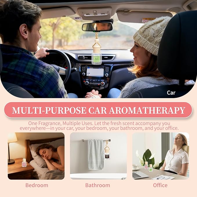 6 Pack Car Air Freshener, Long Lasting Natural Essential Oil Fragrance Diffuser - Pink Sparkle Champagne, Moonlit Gardenia & 
