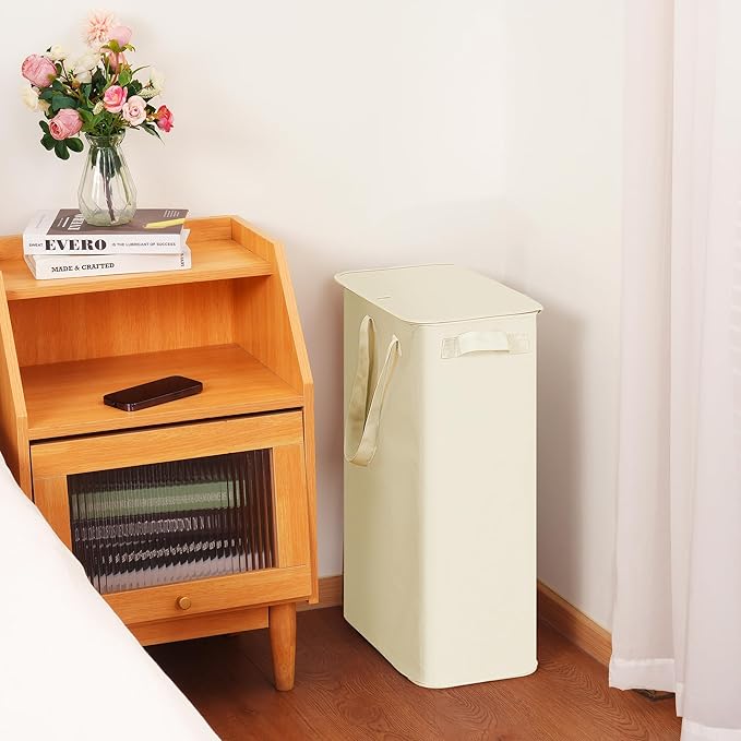 efluky Slim Laundry Basket with Lid, Narrow Laundry Hamper with Handles, Collapsible Dirty Clothes Hamper, Tall Laundry Bin f