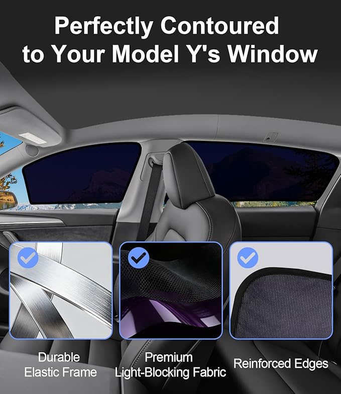 Tesla Model Y 2020-2024 Side Window Sunshade for Privacy | UV & Heat Protection, Easy Static Cling Installation | Semi-Transparent Covers for Daytime Driving | Not for 2025 2026 Juniper
