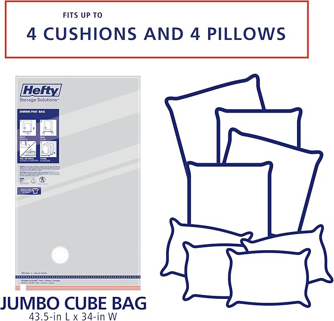 Hefty Shrink-Pak Vacuum Storage Bags – For Clothes, Pillows, Towels, Blankets & More – Space Saver Vacuum Suction Sealer Bags