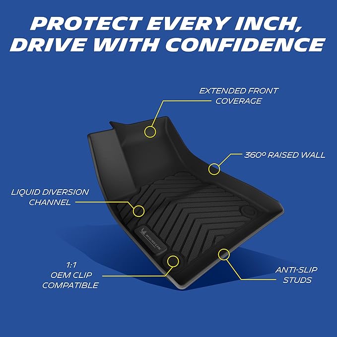 Michelin Premier Series Floor Mats for 2024 2025 2026 Tesla Model 3 Highland & Standard, 3PCS, All-Weather Floor Liner, Custom Fit, Durable TPE, Non-Slip, Not Fit 2017-2023 Model 3