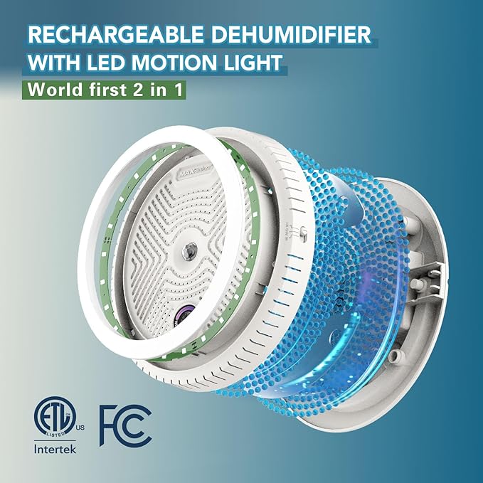 2-in-1 Rechargeable Dehumidifier with Motion Sensor LED Light, Perfect For Gun Safe, Gun Cabinet and other enclosed areas, ET