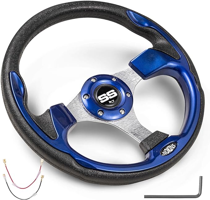 NOKINS 12.5" Universal Golf Cart Steering Wheel, Fit EZGO TXT/RXV/Club Car DS/Precedent/Yamaha, Most Golf Carts (Blue)