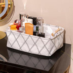 Decorative Collapsible Rectangular Fabric Storage Bin Organizer Basket with Wooden Handles for Clothes Storage,12.6x8.7x4.7 i