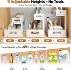 2-Pack 17"Deep Under Sink Organizer And Storage, 2-Tier L-Shaped Pull Out Cabinet Organizer with Upgraded Slide Rails, Height