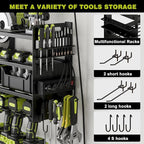 12 Cordless Drill Holder Large Power Tool Organizer Wall Mount with Side Pegboard & Screwdriver Holder, 4-Tier Heavy Duty Met