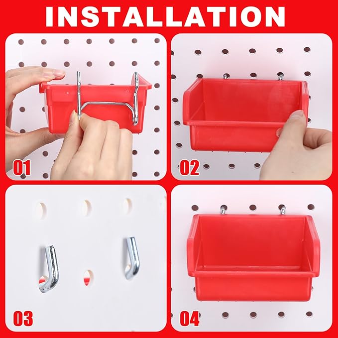 Yookeer 20 Pcs Pegboard Bins and Cups with Hooks and Loops Peg Assortment Organizer Accessories Various Tool Organizer Pegboa