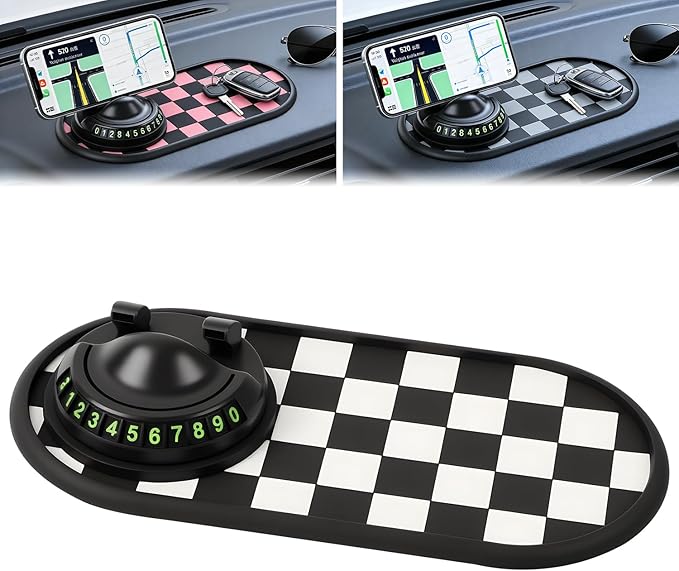 Mobile Phone Bracket Anti-Slip Mat,Multifunction Car Dashboard Mat with Temporary Parking Number,360° Rotating Adjustable Pho