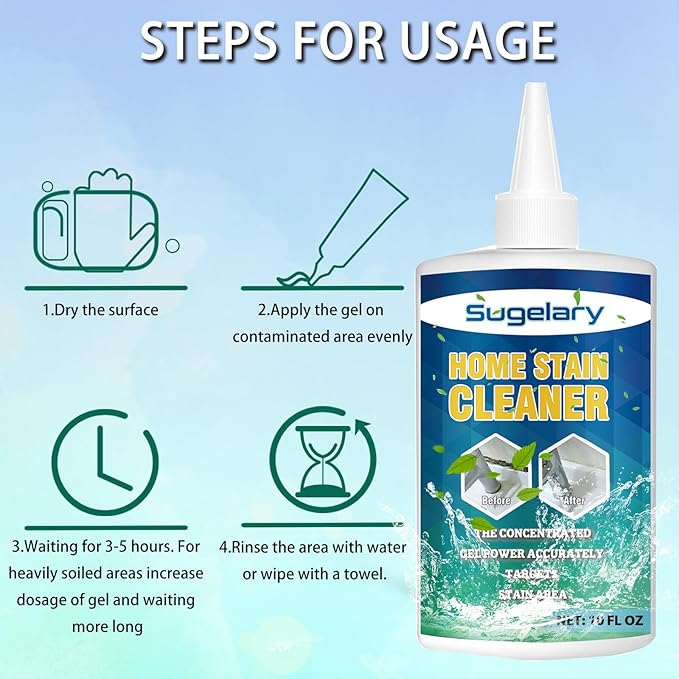 Sugelary Mold Stain Cleaner Gel, 10 fl oz Multi Home Stain Cleaning Gel for Washing Machine Seals, Fridge Gaskets, Tile Grout