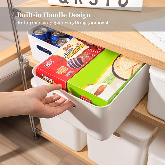 Yishyfier Plastic Storage Baskets Bins Boxes With Lids,Organizing Container White Storage Organizer Bins For Shelves Drawers 