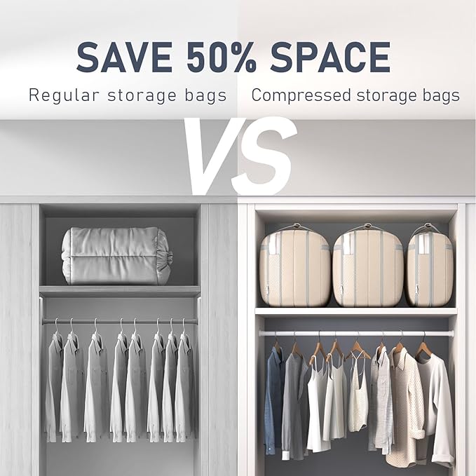 DIMJ Large Compression Comforter Storage Bag with Carry Handls, 100L Washable Blanket Storage Packing Totes, Space Saving Con