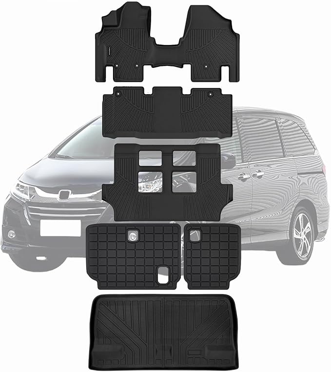 Floor Mats & Trunk Mats for 2011-2017 Honda Odyssey, TPE All Weather Protection 3 Rows Car Floor Liners with Cargo Liners Covering The backrest Accessories