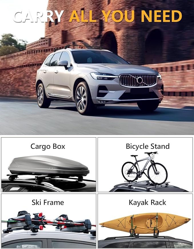 Tuyoung Roof Rack Cross Bars Compatible with Volvo XC60 XC-60 2018-2026, 220lbs Lockable Heavy Duty Anti-Theft Aluminum Roof Rails Crossbars Rooftop Accessories Luggage Racks Carrier Black