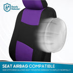 BDK PolyPro Car Seat Covers Full Set in Purple on Black, Front and Rear Split Bench Seat Covers for Cars, Easy to Install Car