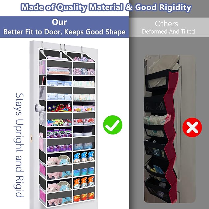 UVIAHOMI Heavy Duty Over The Door Organizer 6 Tiers, Extra Large Behind Door Storage of 12 Big Front & 12 Mesh Pockets, 80lb 