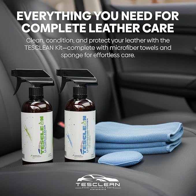 Tesla Leather Seat Cleaner & Conditioner, Made in the USA, Tesla Cleaning Kit Interior V egan Conditioner Electric Vehicle In