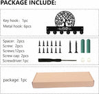 Tree of Life Key Holder Black Key Holder Wall Mount 11.8 x 7.5 Inch Botanical Theme Wooden Keychain Hanger Organizer Rack wit