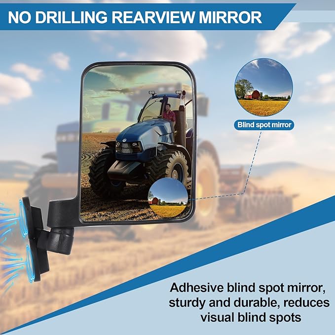 Magnetic Tractor Rearview Mirror (Includes Blind Spot Mirror), 7.78“ × 5.51” Freely Adjustable Side Mirror, No Drilling Required for Installation, Suitable for Tractors, Forklifts, Trucks - 1 Pair