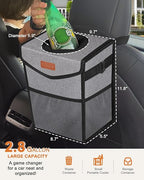 Car Trash Can with Lid, Cute Leakproof Car Trash Garbage Bag Hanging Vehicle Trash Bin Small Portable Automotive Garbage Cans Organizer for Back/Front Seat/Console(2.8 Gallons,Grey)