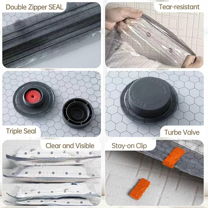 Vacuum Bags for Travel with Wireless Rechargeable Pump, 12 Pack Carry-on Size Compression Packing Seal Bags for Luggage and S