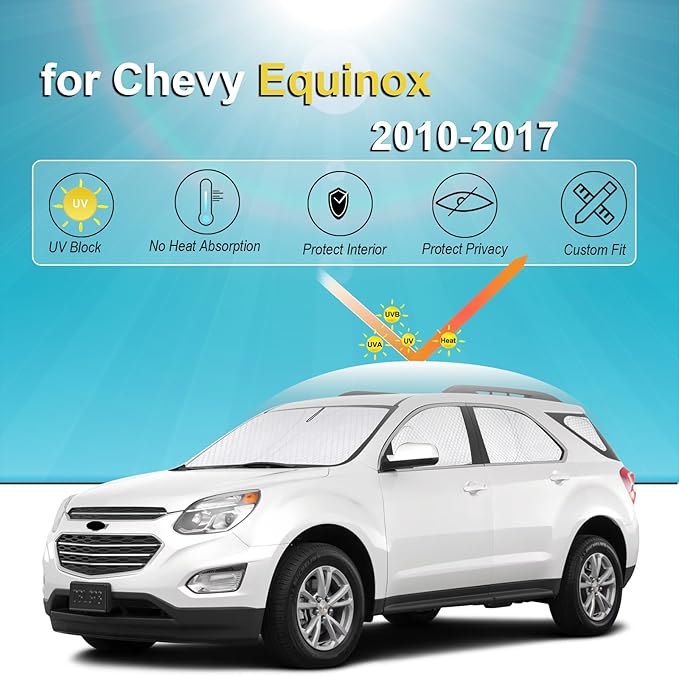 KMF 8pcs Thicken Sun Shades for Chevy Equinox 2010-2017 Accessories, Chevrolet Full Car Window Covers Sunshade for Windshield Side Rear, UV Block and Blackout Privacy for Car Camping Outdoor