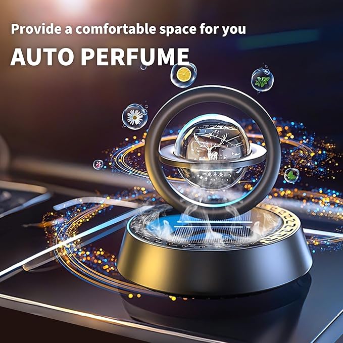 Kwak's Car Air Freshener Solar Energy Rotating Refillable Air Purifier for Car Interior Dashboard Autorotation Decoration Acc