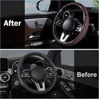 Car Steering Wheel Cover Leather Snap On 3Pcs Set Non-Slip Protector Wrap Steering Wheel Accessories 14.5-15 inch Universal B