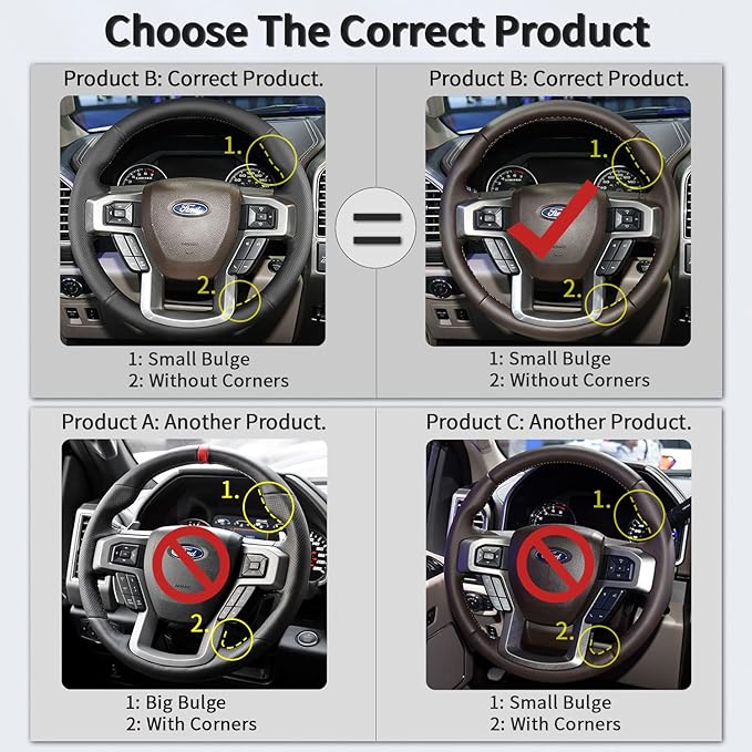 Hand Sewn Steering Wheel Cover,Fit for Ford F-150 2015-2020/F-250 F-350 F-450 F-550 2017-2021/F-600 2020-2021/F-650 F-750 2021,Non-Slip Breathable Microfiber Leather Steering Wheel Cover