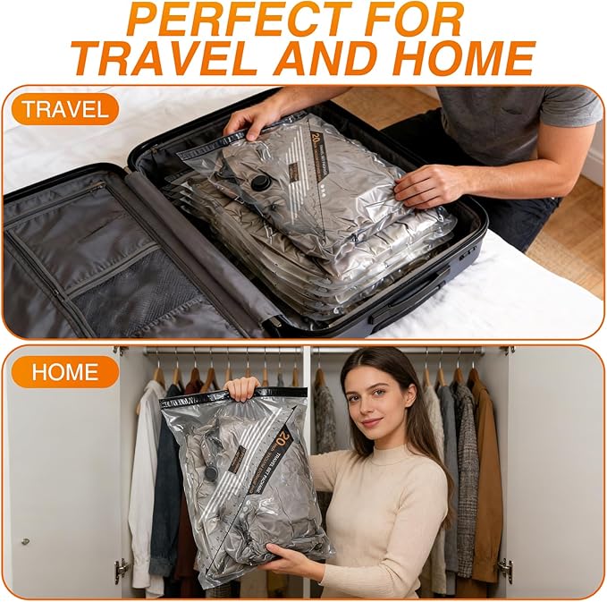 Travel Vacuum Bags with Cordless Electric Pump, GZOKMOG 12 Pack Space Saver Storage Bags, Vacuum Seal Bags for Clothing, Comp