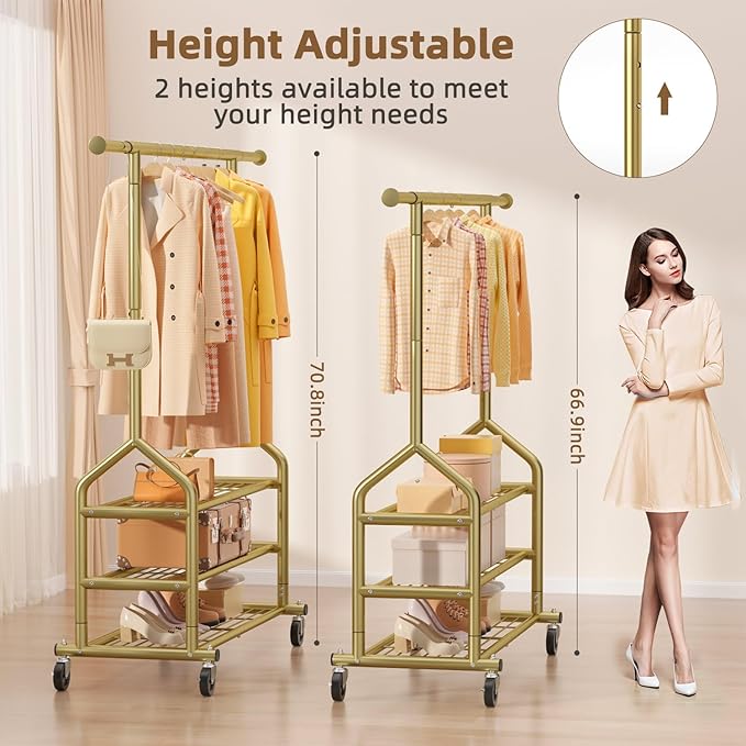 EAGMAK Heavy Duty Clothes Rack Load 688 LBS, Rolling Clothing Rack With 3 Shelves, Adjustable Metal Clothes Hanger with Wheel