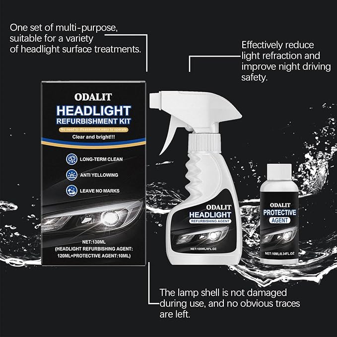 ODALIT Headlight Refurbishment Kit, Professional Headlight Cleaner, ODALIT Headlight Restore Kit, Brings Headlights Back to L