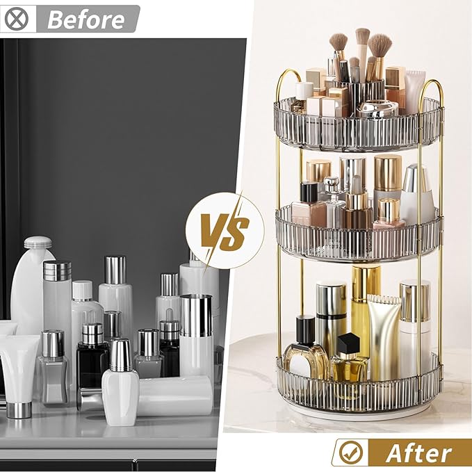 360° Rotating Makeup Organizer, Large-Capacity Skincare Make Up Storage 3 Tier Perfume Organizers Cosmetic Dresser Organizer 
