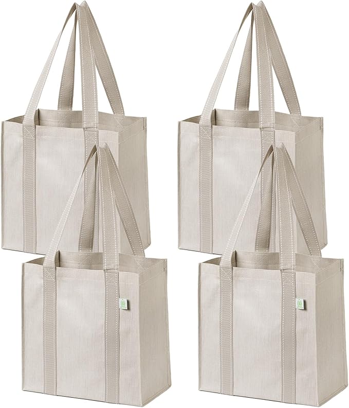 VENO 2-4 Pack Reusable Grocery shopping Bags, Medium Tote Bag w/Handle Hard Bottom, Heavy Duty, Foldable Carrier