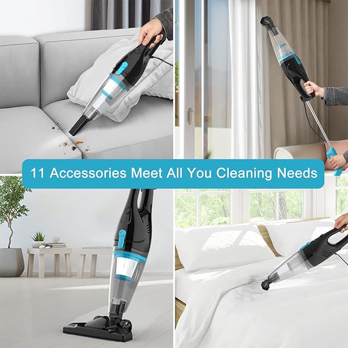 Intercleaner Corded Vacuum Cleaner, 15KPa Powerful Suction with 400W Motor, 12 in 1 Lightweight Bagless Stick Vac with Handhe