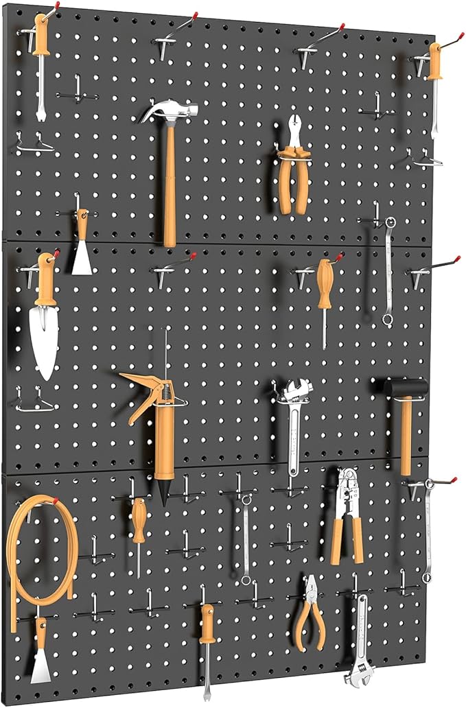 TORACK 3 PCS Metal Pegboard Panels for Wall Garage Utility Tools Storage Pegboard for Workbench, Shop, Modular Peg Board Tool