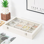 Coward Jewelry Organizer Box, Beige Velvet 12 Grids Bracelet Bangle Necklace Jewelry Display Tray Case with Transparent Glass