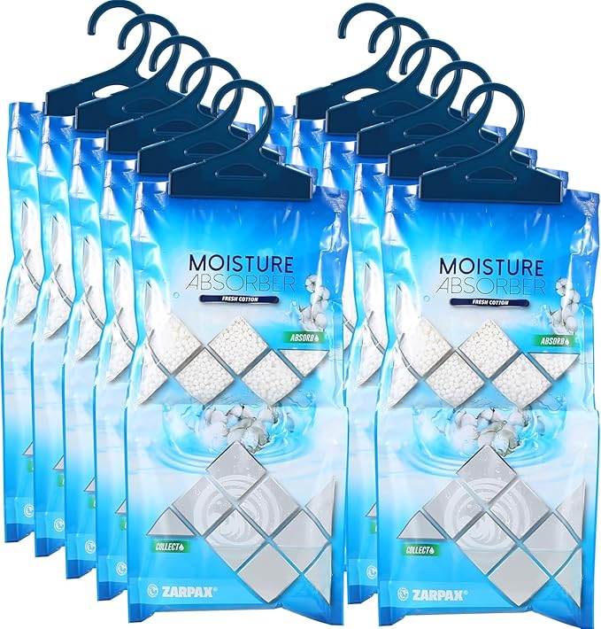 Hanging Moisture Absorber Fresh Cotton 10.6 oz/300g | Moisture Absorbing Bags for Bathroom, Closet, Kitchen & Vehicles |