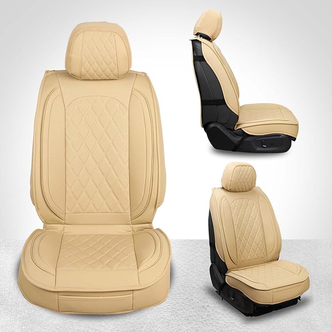 MIROZO Seat Covers Beige, Car Seat Covers Full Set Automotive Seat Covers Leather Seat Covers Car Seat Protector Universal Ve