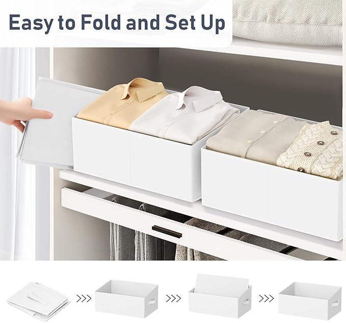 DIMJ Closet Storage Bins 8 Pack - Fabric Storage Baskets for Shelves, Large Clothes Organizers with Handles, Trapezoid Shelf 