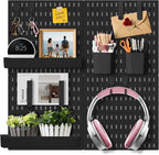 Wall Organizer Pegboard Kit, Wall Control Peg Board with 18 Pcs Accessories, 4 Pack Plastic Wall Mount Display Storage Panels