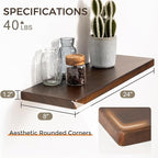24" Rustic Walnut Wood Floating Shelves, 8 Inch Deep Wall Shelves for Home Decor, Wall Mounted Floating Shelf with Invisible 